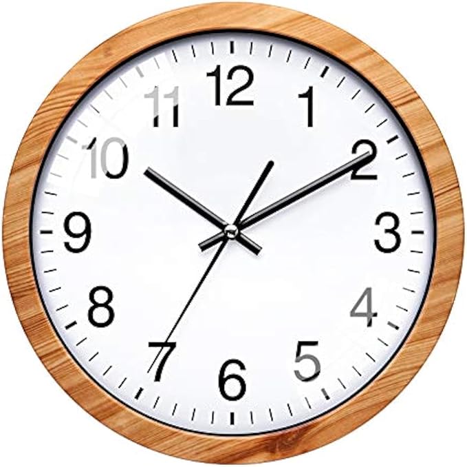 NUOVO 10 Inch Wooden Round Wall Clock Silent & Non-Ticking Retro Wall Clock Operated for Living Room Bedroom Kitchen (26 cm / 10")