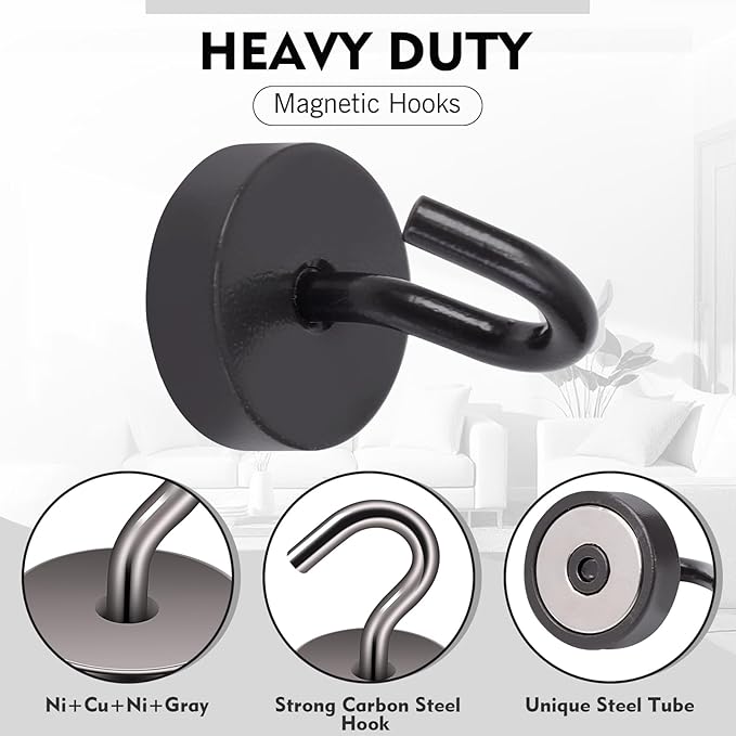 Neosmuk Magnetic Hooks, Cruise Ship Essentials, 40lb+ Heavy Duty Magnetic Hooks for Cruise Cabins, Refrigerator, Grill, Hanging, and Travel | Extra Strong Must-Have Magnet Hook, Grey, Pack of 20