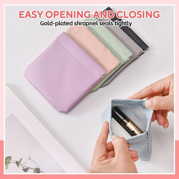 6PCS Small Makeup Bag for Purse，Waterproof Leather Portable Mini Makeup Bag,Snap Closure Organizer Pouch for Coin Cards Jewelry Lipstick Cosmetic Accessories，Small Travel Kit Storage Pouch