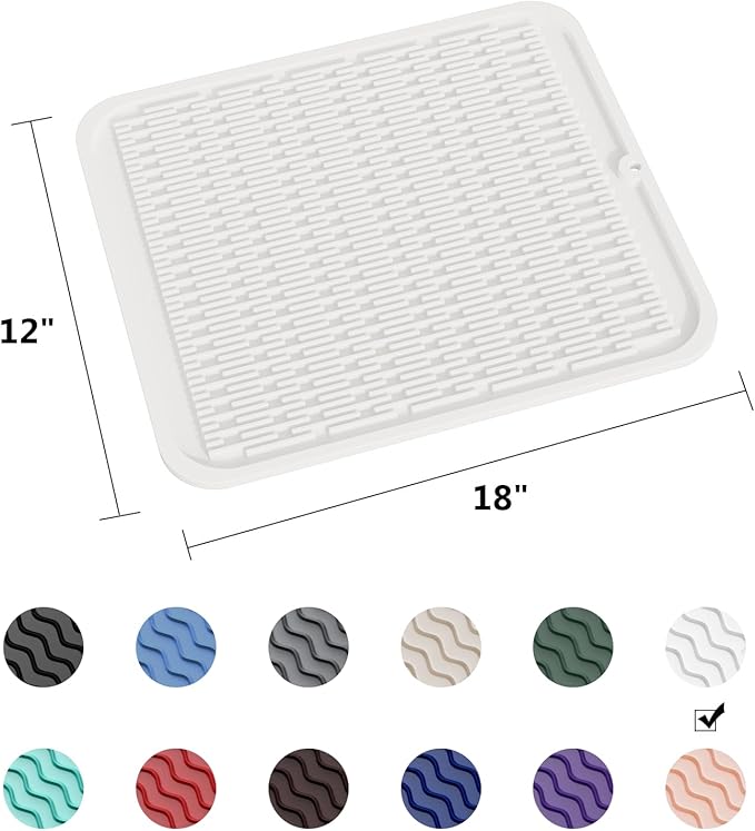 ZLR Silicone Dish Drying Mat for Kitchen Counter, Eco-Friendly Fast Dry Dish Mat, Easy Clean Multi Usage Drying Matt, Heat Resistant Trivet, 16" x 18" XL, Milk White