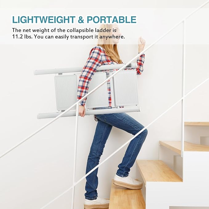 BOCOM 3 Step Ladder, Lightweight Portable Foldable Collapsible Folding Sturdy Iron Metal Step Stool with Anti-Slip Wide Pedal, Heavy Duty 330 lbs Capacity, for Home, Kitchen, Closet, Adults, White