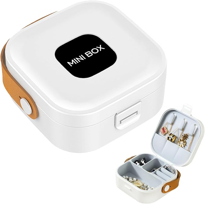 Travel Mini Jewelry Box，Portable Versatile Storage Organizer Jewellery Ring Organizer Case Storage Gift Box Girls Women (white)