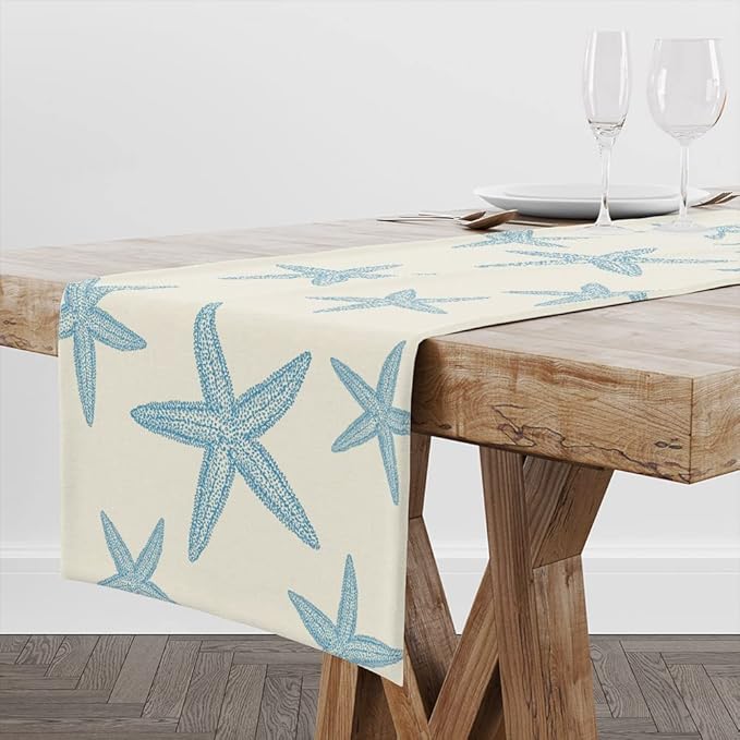 Blue Starfish Table Runner,Nautical Beach Table Runner Decor for Dinning Room Kitchen Summer Ocean Sea Decorations for Holiday Party, Housewarming Gifts for Women Friends Couple, 13X72Inches