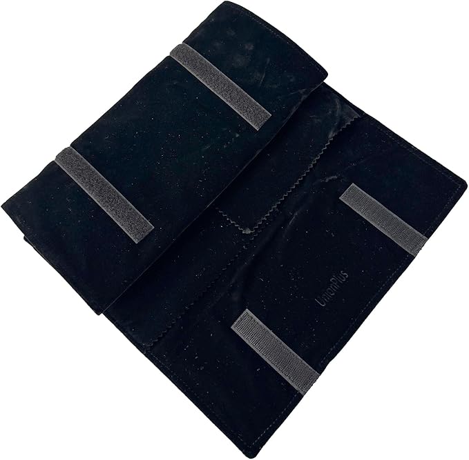 UnionPlus Velvet Travel Jewelry Roll Bag Organizer for Necklace, Elastic Band and Anti-winding, Black