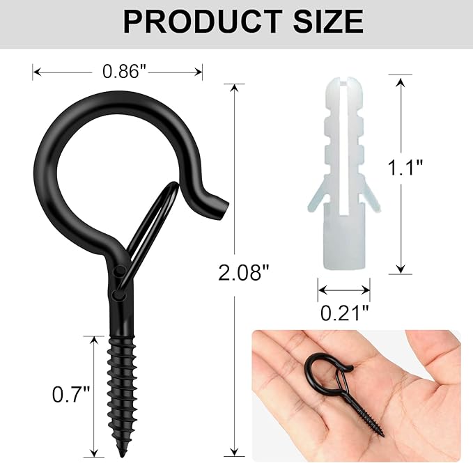 Q Hangers 25 PCS Screw-in Hooks for Outdoor String Lights, Swivel Hanging Basket Patio Light Hooks with Safe Buckle Screw in Planter Eye Hook for Wall Ceiling