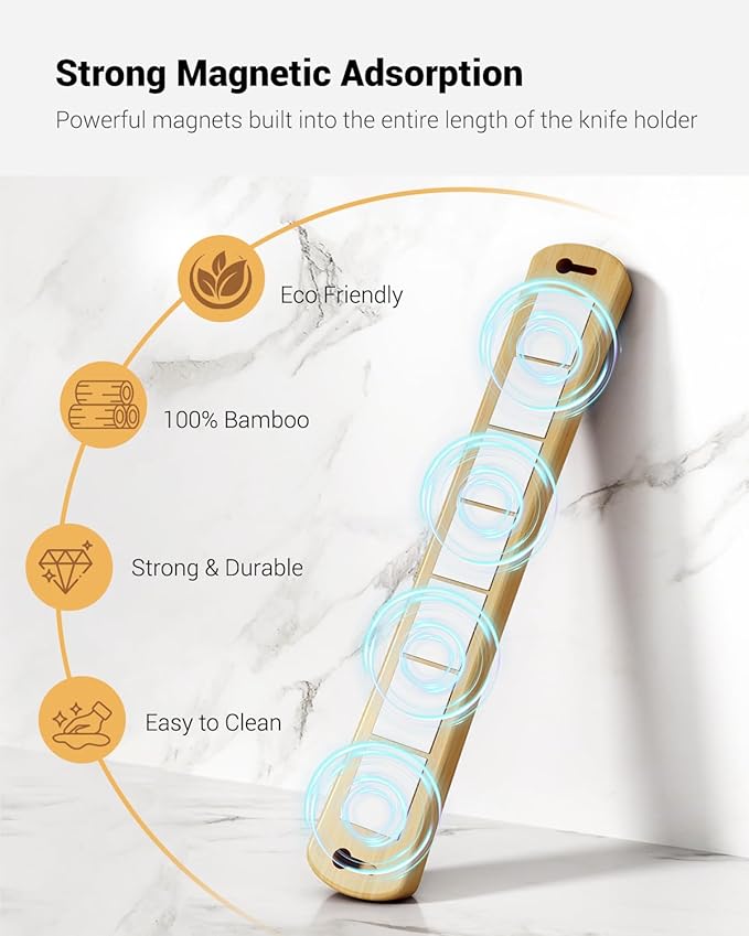 Magnetic Knife Holder for Wall, 18 Inch Large Bamboo Knife Magnetic Strip, Housewarming Gifts for New Home, Kitchen Wall Storage Space Savers, Farmhouse Kitchen Utensil Organizer Essentials