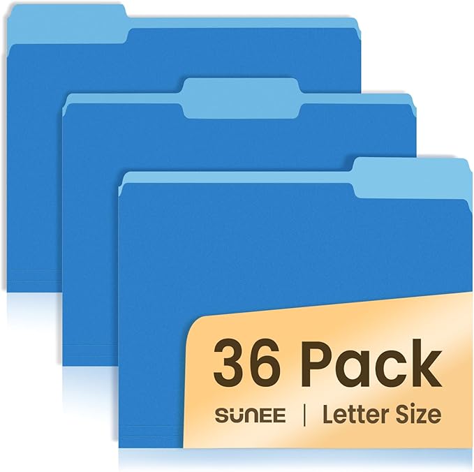 SUNEE File Folders, 36 Pack Manilla Folders 8.5 x 11, Colored File Folders Home Office School Supplies for Documents Files Paper,Blue
