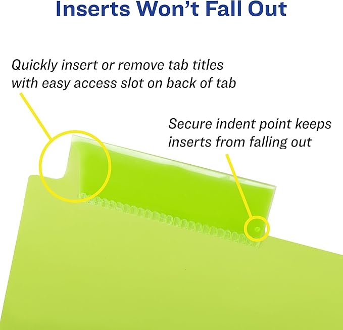 Avery Insertable Plastic Dividers for 3 Ring Binders, 8 Tabs per Set, Big Tabs, One Pocket, Multicolor Binder Dividers, Works with Sheet Protectors (11903)