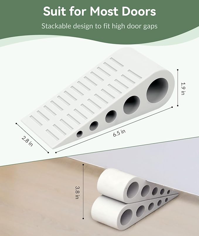 1.9 Inches Heavy Duty Door Stopper, Rubber Door Stop, Door Stoppers for Bottom of Door, Large Door Stopper Wedge for Home Office School (White)