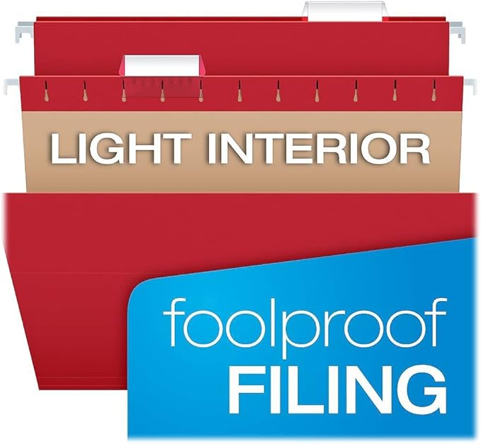 Pendaflex Hanging File Folders, Letter Size, Assorted Colors, 1/5-Cut Adjustable Tabs, 25 Per Box (81663)
