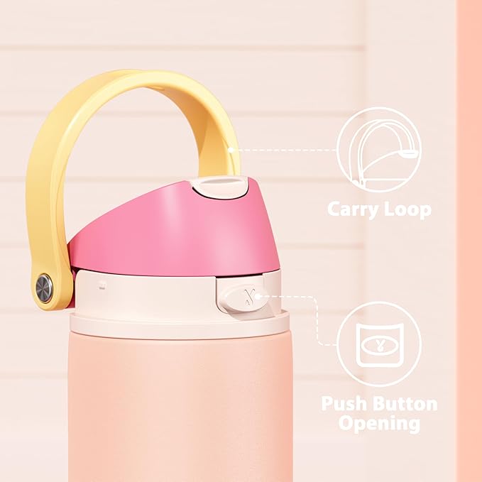 24 oz Insulated Water Bottle for Women: Meoky Stainless Steel Metal Water Bottle with 2-in-1 Straw and Spout Lid - Leak Proof, Cold for 24 Hours, Protective Silicone Base, BPA-Free for School, Coral