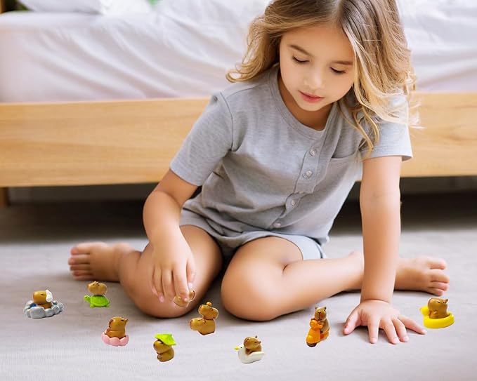 13 PCS Mini Capybara Figurines Tiny Capybaras for Car Dashboard Dollhouse Miniatures Mini Resin Animals for Fairy Garden Home Decor Capybara Birthday Decorations