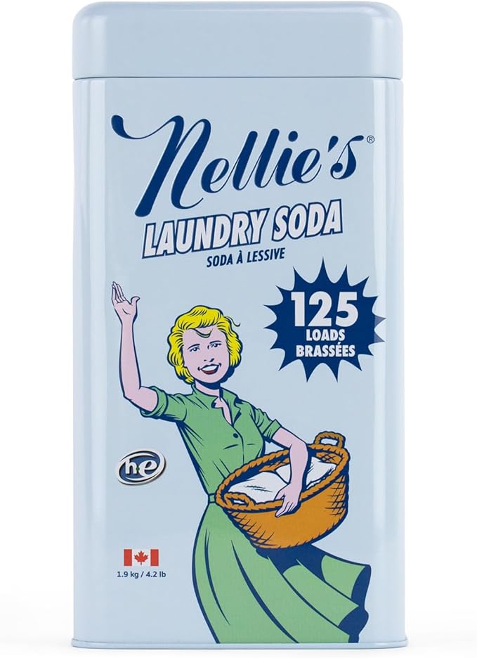 Nellie’s Laundry Soda 125 Loads – Laundry Powder Detergent – 4 Ingredients – No Residue – HE & Septic Safe – Made in Canada