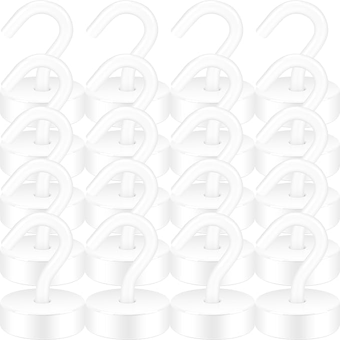 Neosmuk Magnetic Hooks, Cruise Ship Essentials, 40lb+ Heavy Duty Magnetic Hooks for Cruise Cabins, Refrigerator, Grill, Hanging, and Travel | Extra Strong Must-Have Magnet Hooks, White, Pack of 20