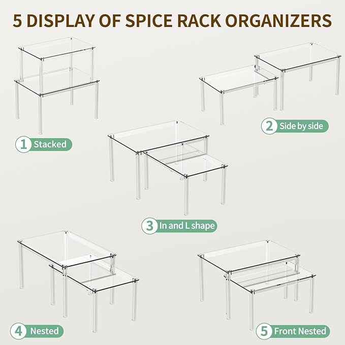 NESTRAXO 4Pack Acrylic Cabinet Organizer, Clear Cabinet Organizer Shelf, Spice Rack Organizer for Cabinet for Dishes, Spices, Soda Cans and Bottles, Stackable Shelves House Essentials for Gift