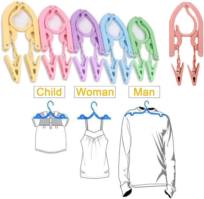 YOUOWO 12 Pcs Travel Hangers with 24 Pcs Clips,Portable Foldable Clothes Hangers for Scarves Suits Trousers Pants Shirts Socks Underwear