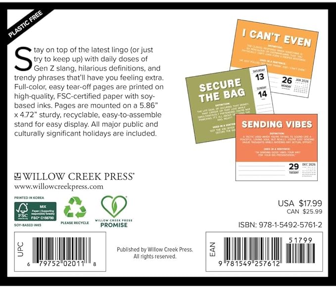 Willow Creek Press, Office Lingo 2026 Desk Calendar, 6.18'' X 5.43'', Daily Calendar with Adhesive Binding