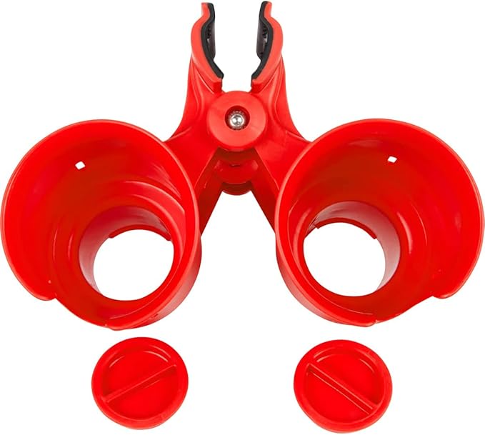 ROBOCUP, (Red), Patented Clamp On Boat Cup Holder |Multifunction Dual Drink Caddy for Fishing Poles, Tools, Net, Gaff |Portable Storage for Boating, Beach, Umbrellas, Golf Carts, Strollers