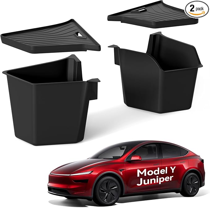 VIHIMAI for Tesla Model Y Juniper Accessories (2025-2026) Trunk Storage Bins,Rear Trunk Organizer TPE Waterproof Trunk Storage Bins Side Box with Lids for Tesla Interior Accessories