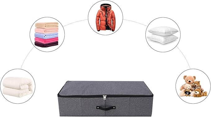 Omygarden 2PCS Foldable Under Bed Storage Box with Plastic Support Liner, Handles, Zipper lid, Blankets Clothes Comforters Storage Bin Organizer for Bedroom and Closet, 29×15×7inch, Black Grey