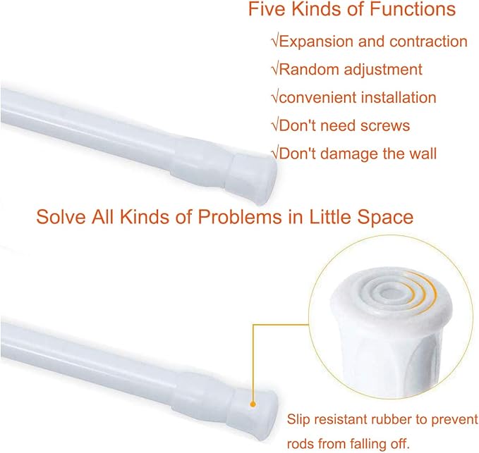2 Pack Small Tension Rods 10 in to 15.7 Curtain Rods Window Rods in Extendable Width Spring Cupboard Bars for Kitchen Utensils, Closet, and Cabinet, Fit in The Spaces to Stay Up