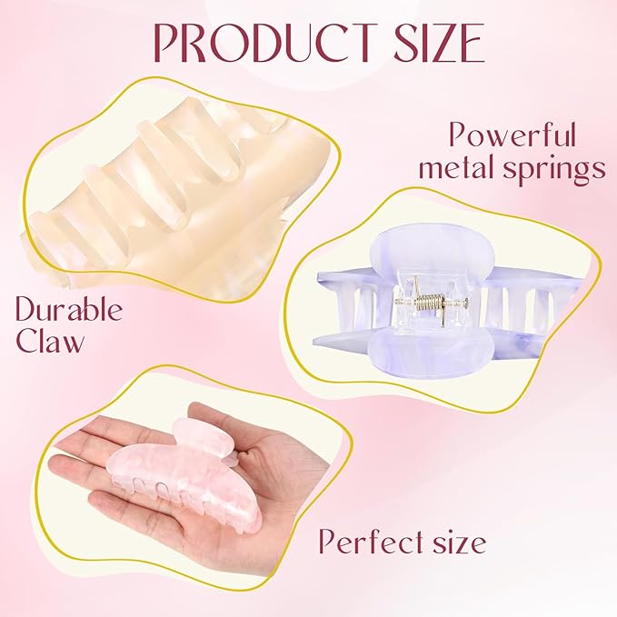 8 Pcs Large Acrylic Hair Claw Clips for Women Non-slip Strong Hold Jaw Clamps for Thick or Thin Hair(Marble,Candy Color)
