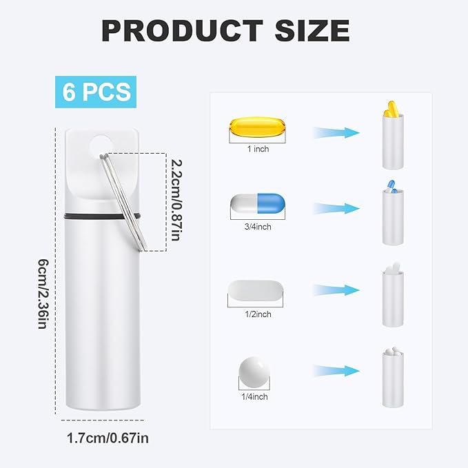 6 PCS Keychain Pill Holder, Waterproof Pill Container, Mini Travel Portable Pills Organizer, Pocket Pills Case for Men, Medicine Storage Box, Small Medicine Case Travel for Purse Women Outdoor Camping