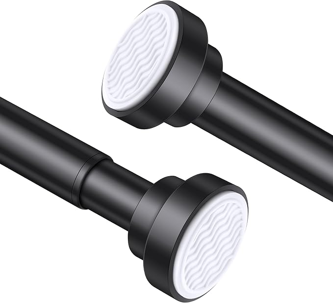 Suranew 25-38" Black Heavy Duty Spring Tension Shower Curtain Rod, No Drill Stainless Steel Rust-Resistant Adjustable Bathroom/Closet Rod with Non-Slip Pads