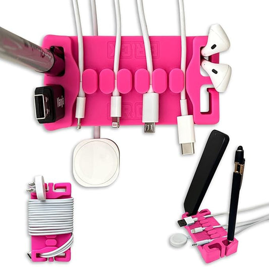 DeskBrick – Patented Non-Slip Steel-Weighted Desk Organizer & Cable Management Gadget, Versatile Cord, Phone & Accessory Holder for Office, Home & Desktop – Best Gift for Men. Pink