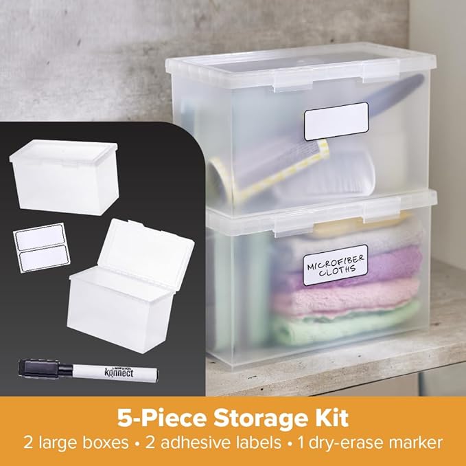 Bostitch Konnect Storage Containers with Lids, Organizer, Clear Plastic Box, Stackable Nesting Bins, Large, 2 Pack