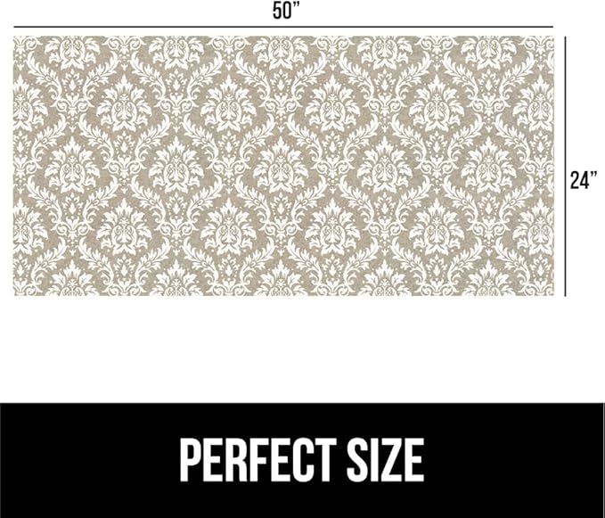 GORILLA GRIP LeakGuard Non-Adhesive Under Sink Mat for Kitchen Cabinet, 24x50, Waterproof Quick Dry Shelf Liner, Durable Absorbent Felt Mats for Bathroom Sinks, Cabinets, Dresser, Damask Taupe Cream