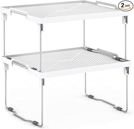 ums Kitchen Shelves Cabinet Organizer, Stackable Freezer Rack, Cupboard Box Organizer, Shelf Riser, Usable Storage Rack for Spice, Fridge Shelf Riser, (12x11 inch), Pack of 2