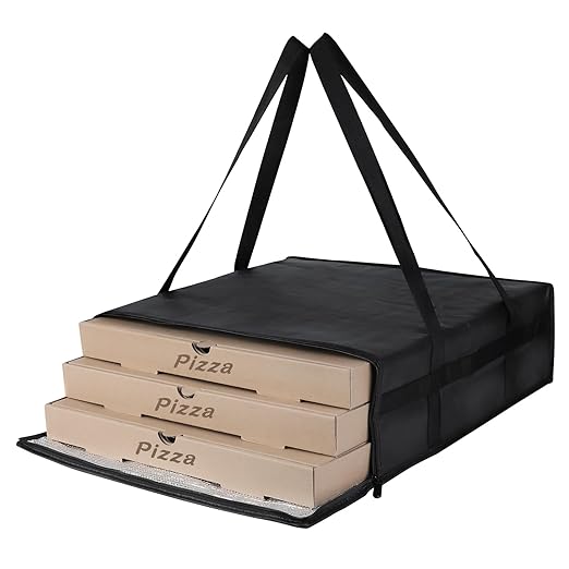 Insulated Pizza Delivery Bag for Carry Hot, 20" x 20" x 6" Carrier Warmer, Insulated Food Delivery Bag, Insulated Grocery Cooler Bags for Catering/Drivers Commercial Food Warmers（Black, 1Pk）