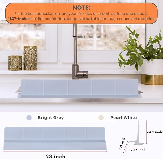 MessOut Extra Large Silicone Kitchen Sink Splash Guard 58x9x10cm – Non-Slip with Strong Suction, Non Crumble, Non-Harmful, Durable & Easy-to-Clean Protector for a Mess-Free Sink and Dishwashing (Grey)