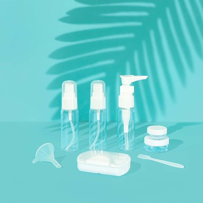 Travel Essestials 9 Piece Travel Kit, TSA Airline Carry-on Approved Size, Travel Bottles, Pill Case and Toiletry Bag Kit