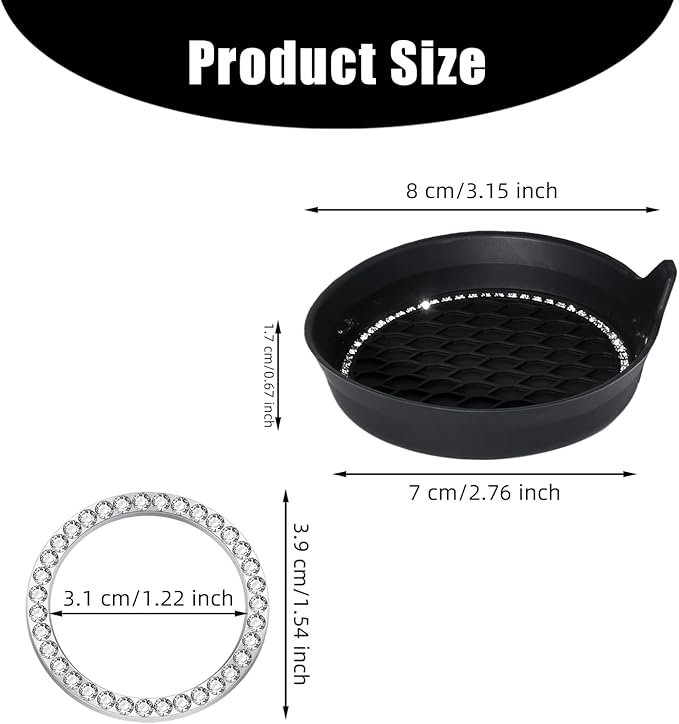 Bling Car Cup Holder Coaster, Anti-Slip Rhinestone Cup Holder Insert (4 Pack) with Push Start Button Ring (2 Pack), Shiny Diamond Car Interior Accessories, Universal for Most Vehicle (Black)