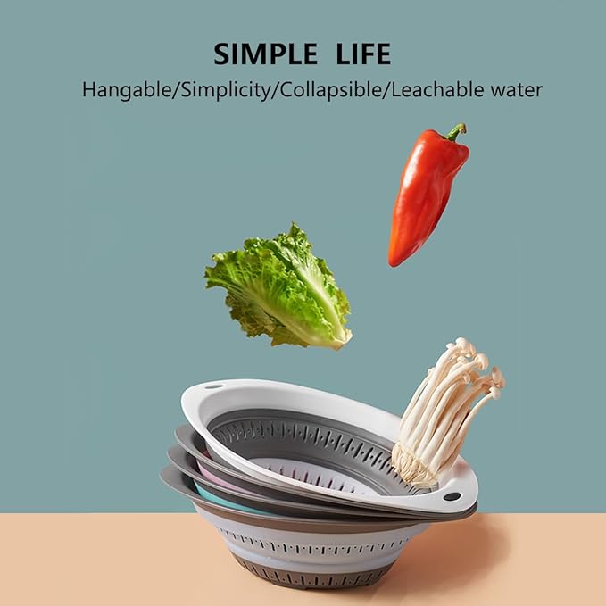 Collapsible Colander and Strainer,Silicone Strainer Colanders & Food Strainers,for Vegetable and Fruit, Kitchen Essentials (2, White, 1.3L+2.5L)