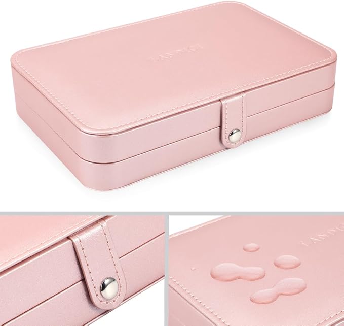 LANDICI Small Jewelry Box for Women Girls, PU Leather Travel Jewelry Case, Portable Jewelry Organizer Storage Holder Display for Ring Earrings Necklace Bracelet Women Kids Gift, Rose Gold