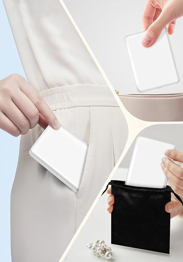 Compact Mirror, Rechargeable 30X Magnifying Mirror with 3 Lighting Modes & Dimmable Brightness, Portable Travel Makeup Mirror with Light, Essentials for Travel, Pocket, Purse, Gifts for Women White