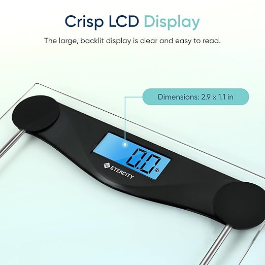 Etekcity Digital Body Weight Bathroom Scale, Large Blue LCD Backlight Display, High Precision Measurements, 6mm Tempered Glass, 400 Pounds, Black