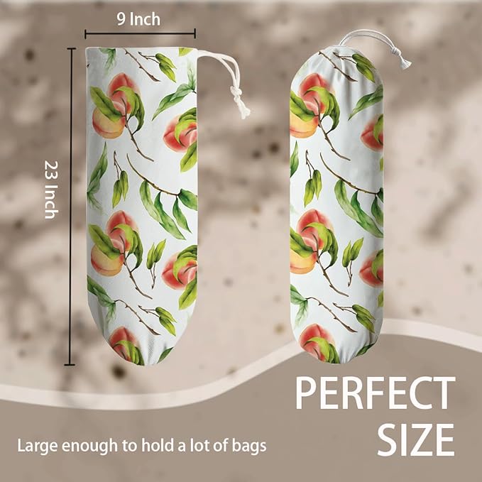 Peach Plastic Bag Holder, Canvas Grocery Bags Organizer for Home Kitchen Pantry, Plastic Bags Storage Container Dispensers, Home Kitchens Decor Gifts, Kitchen Pattern Garbage Bag 49