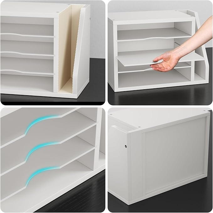 Creso hom Mail Sorter, File Organizer Desktop, Wood Desk Organizer with 3 Adjustable Shelves, Mail Holder for Office, Home, Letter Sorter File Holders for Envelopes, Mail Supplies Magazines, White