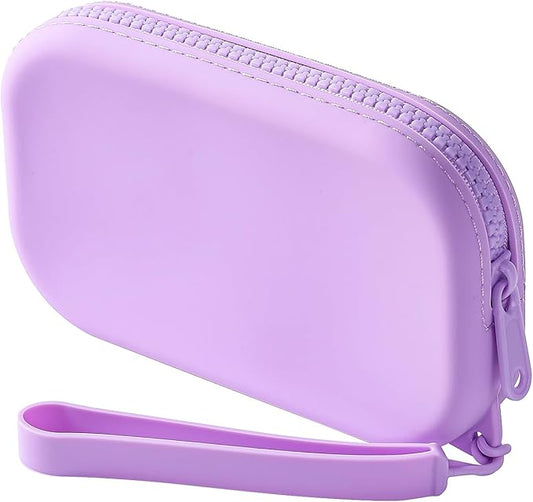 JOVAKIT Small Portable Silicone Makeup Bag for Women, Travel Waterproof Toiletry Cosmetic Bag Gifts for Women, Zipper Closure Makeup Case with Handle (Purple)