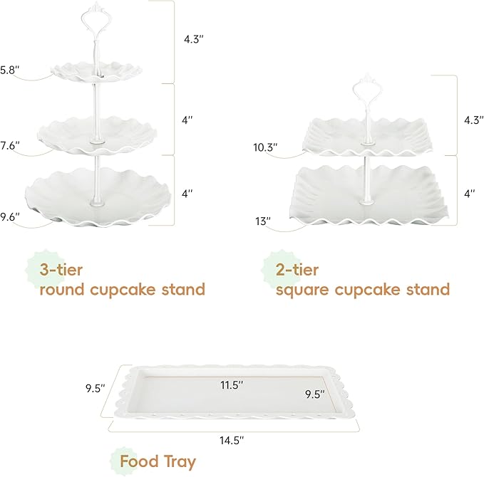 Biodegradable Cupcake Stand Holder, Dessert Table Display Set, Treat Table Candy Cake Desert Tiered Tray, 3 Tier Serving Trays for Tea Party, Wedding Baby Shower Bridal Shower Decorations（10 PCS ）