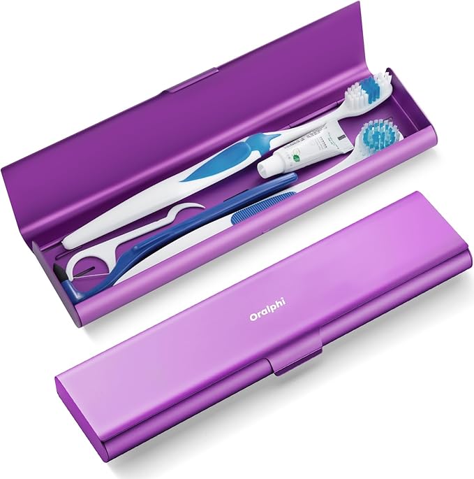 Wider Aluminum Toothbrush Travel Case, Portable Travel Toothbrush Holder, Durable Manual Toothbrush Box Container for Traveling, Bathroom, Camping, Business Trip, Purple