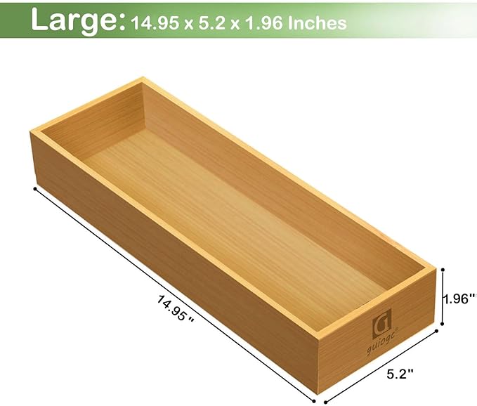 Set of 2 Bamboo Drawer Organizer, Stackable Utensil Organizer for Kitchen, Bamboo Storage Box Wood Silverware Tray for Drawer