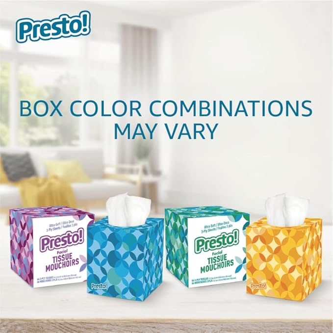 Presto! Facial Tissues, 3-Ply, Ultra-Soft | Premium | 264 Count | 8 Packs