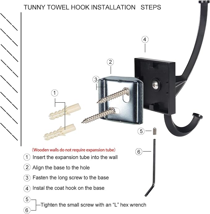 TUNNY 4 Pack Vintage Wall Hooks-Matte Black Coat Hooks Towel Hook for Hanging Heavy Duty Bathroom Hook Hat Hook Double Wall Mounted Coat Hanger