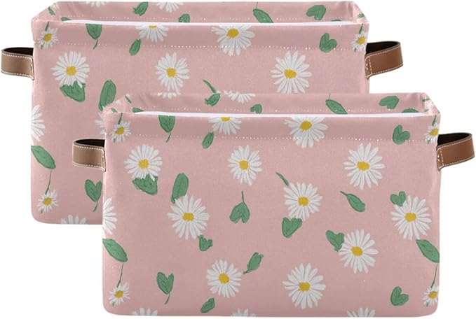 Aslsiy Storage Basket Daisy Spring Daisy Flower Nursery Bins Baby Box Canvas Clothes Shelf Basket Laundry Hamper Gift Baskets for Home Closet 1 Pcs