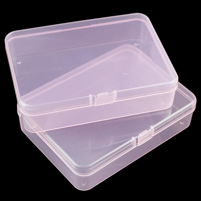 LJY 12 Pieces Rectangular Empty Mini Plastic Organizer Storage Box Containers with Hinged Lids (4.5 x 3.3 x 1.1 inch, Pink)